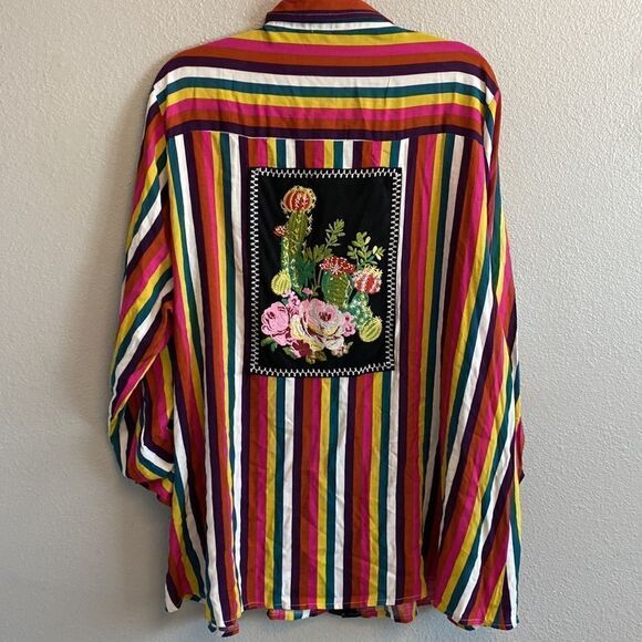 Andrew by unit- button down multicolored stripes w/ cactus embroidery- Size 2X - Picture 5 of 9